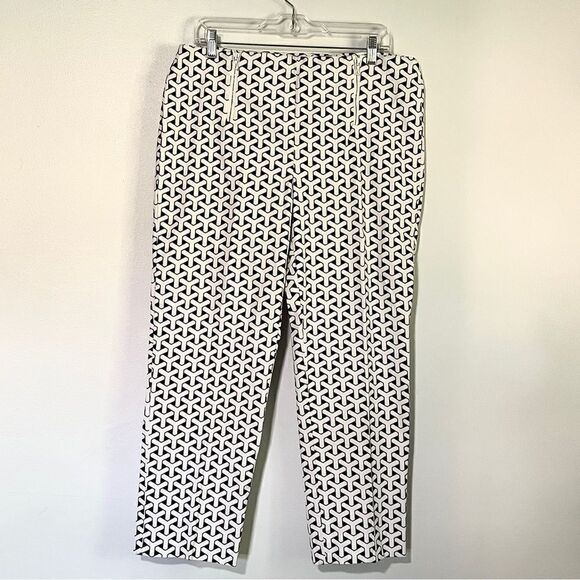 J. McLaughlin Geometric Double Zip
Up Pant Black White 14 Crop Ankle High Rise - Picture 1 of 10